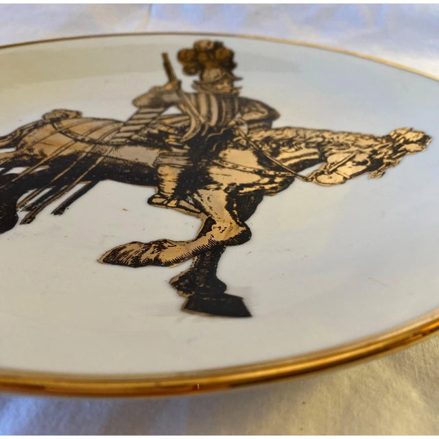 Wood China Plate on Stand Golden Horse Design For Sale - Image 7 of 12