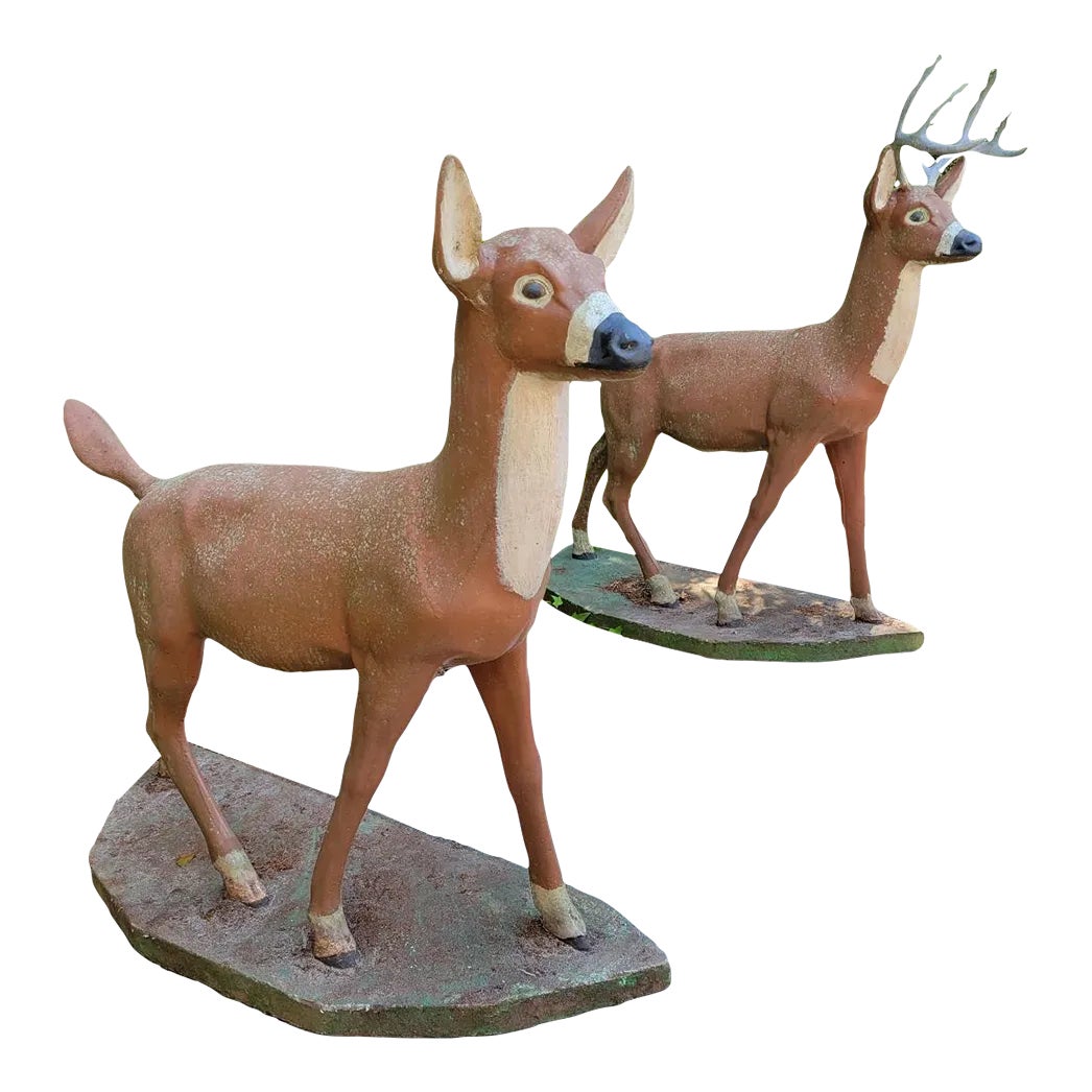 Vintage Concrete Standing Doe and Buck Deer Statues a Pair Chairish
