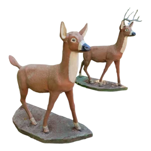 Vintage Concrete Standing Doe and Buck Deer Statues - a Pair