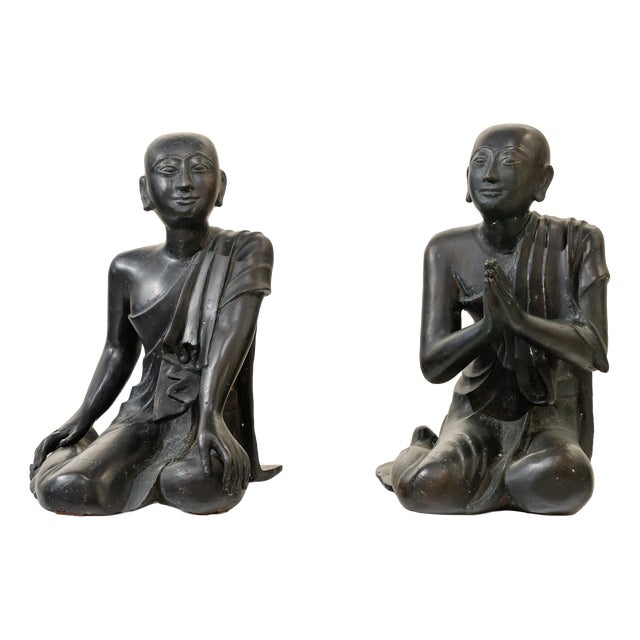Unknown, Thai Monks, 1800s, Bronze and Terracotta, Set of 2 For Sale