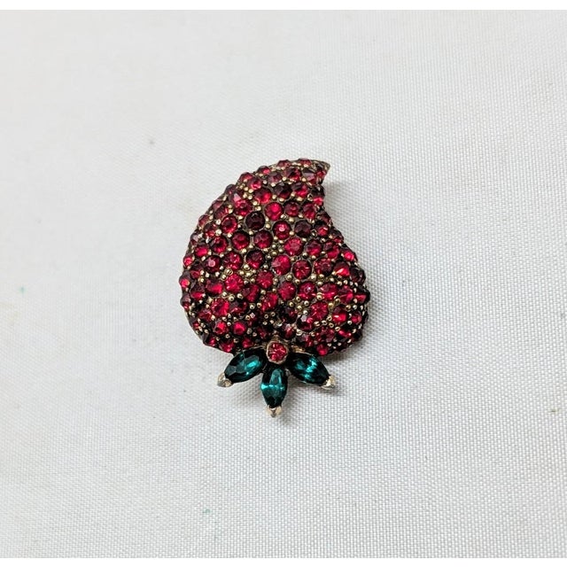 Vintage 1960s Signed Jomaz Rhinestone Strawberry Brooch For Sale - Image 4 of 7