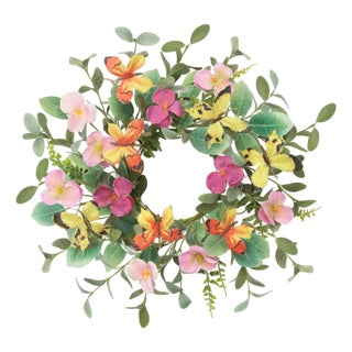 Pansy and Butterfly Floral Candle Ring 17 Inch For Sale