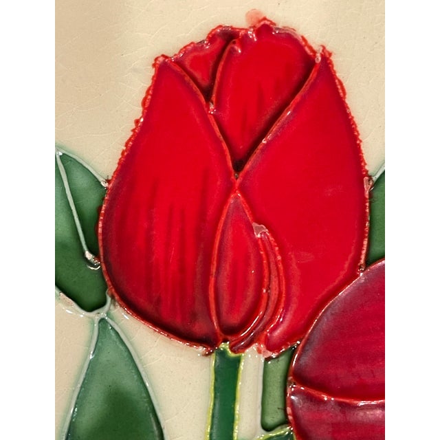 Large Majolica Tulip Ceramic Tile For Sale - Image 4 of 7