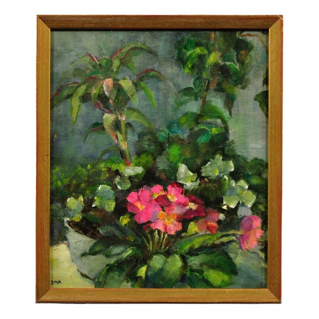 Diana Maxwell Armfield, Pink Primulas & Pot Plants Still Life, Oil Painting, 1970s For Sale