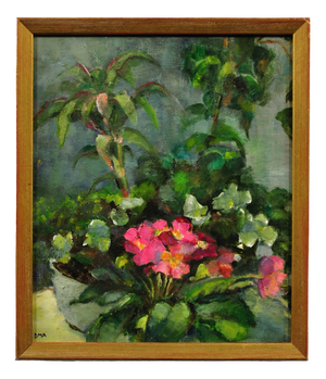 Diana Maxwell Armfield, Pink Primulas & Pot Plants Still Life, Oil Painting, 1970s