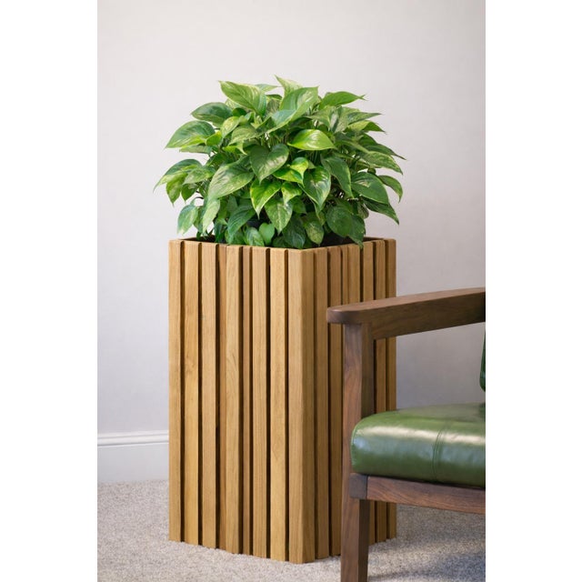 Contemporary Solid Wood Slatted Planter Box 11x11x24 For Sale - Image 3 of 8