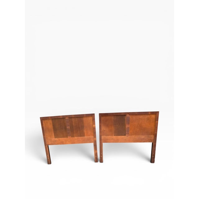 Henredon Pair of Henredon Campaign Style Walnut Twin Headboards With Brass Accents For Sale - Image 4 of 12