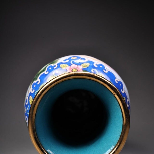 Vintage Chinese Gilt Copper Enamel "Deer & Crane" Vase - 660g For Sale In Los Angeles - Image 6 of 10