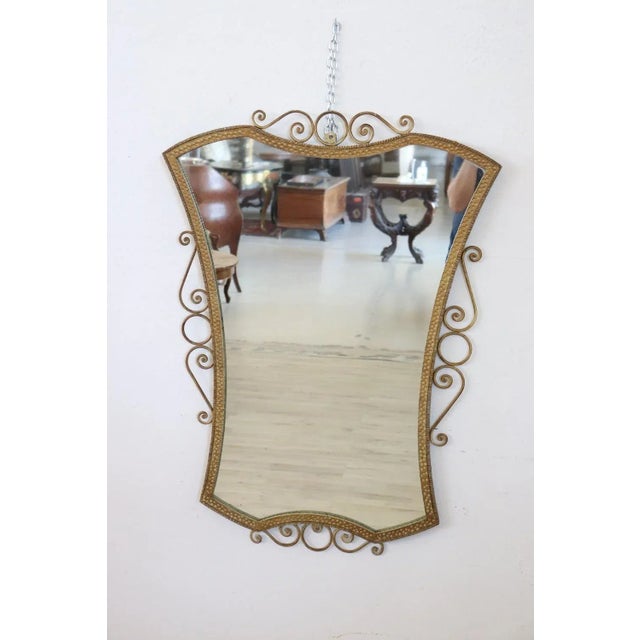 Metal Vintage Gilded Iron Wall Mirror, 1950s For Sale - Image 7 of 11