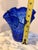Mid-Century Modern Vintage MCM Murano Style Cobalt Blue Swirl Pattern Ruffled Rim Art Glass Vase For Sale - Image 3 of 6