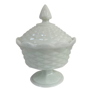 Vintage Milk Glass Lidded Compote For Sale