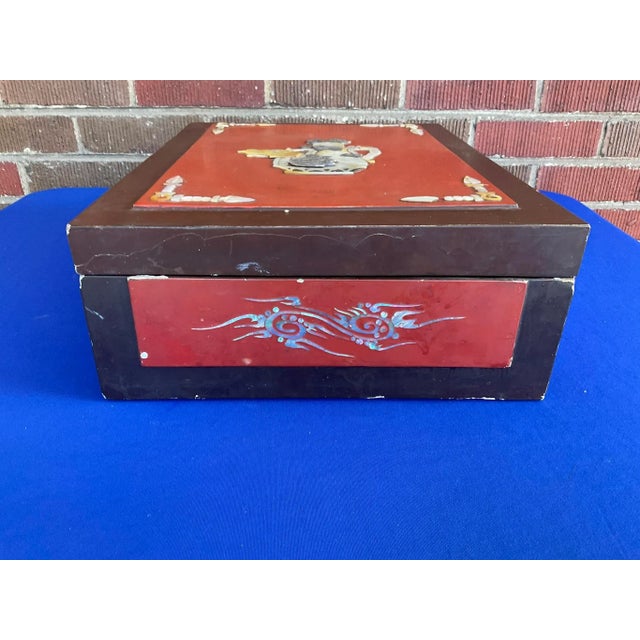 Vintage Japanese Lacquered Lacquer Mother of Pearl Box For Sale - Image 4 of 10