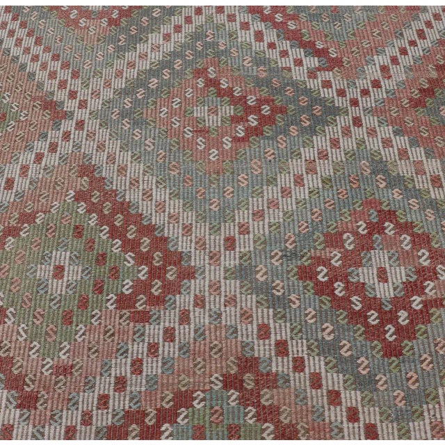 Tribal Colorful Vintage Turkish Embroidered Flat-Weave in Diamond Design 7'0 X 10'5 For Sale - Image 3 of 15