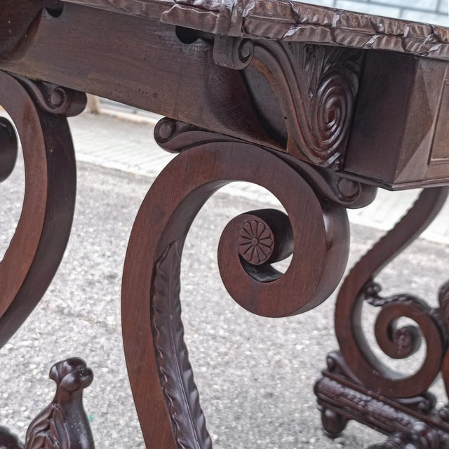 Brown Vintage Carved Desk Table For Sale - Image 8 of 18