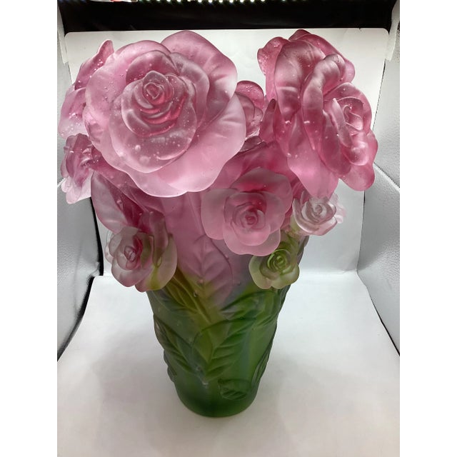 Glass 1970s Art Glass Vintage Crystal Multi Color Rose Vase, Signed France For Sale - Image 7 of 10