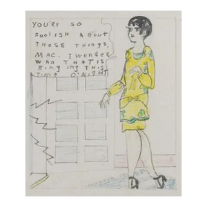 1920s Flapper Girl Schoolgirl Mixed Media Drawing