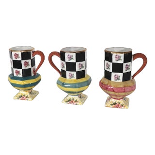 Group of Three Pedestal Coffee Tea Mugs by McKenzie Childs C 1995 For Sale