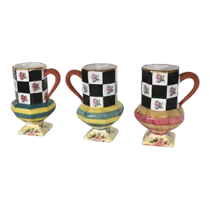 Group of Three Pedestal Coffee Tea Mugs by McKenzie Childs C 1995