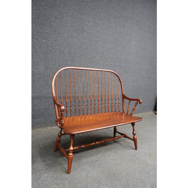 Late 20th Century L. Hitchcock Cherry Windsor Settee Bench With Spindle Back For Sale - Image 5 of 10