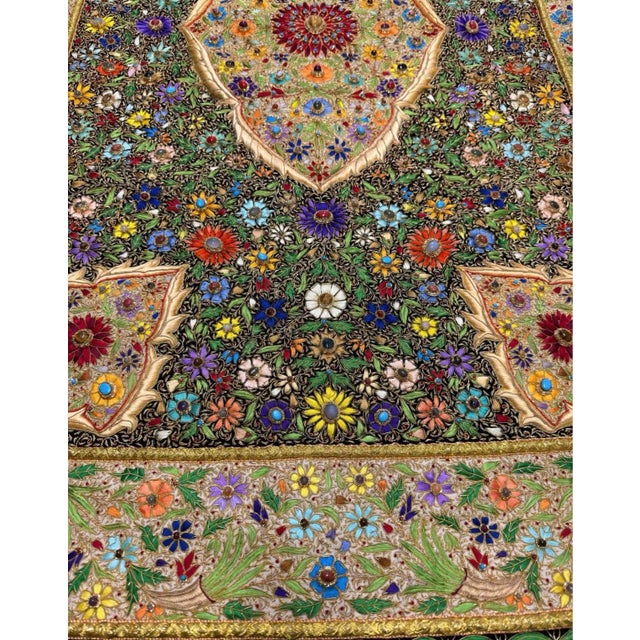 Indian Vintage Indian Jeweled Hand Embroidered Floral Wall Tapestry Textile 72” X 50” For Sale - Image 3 of 7