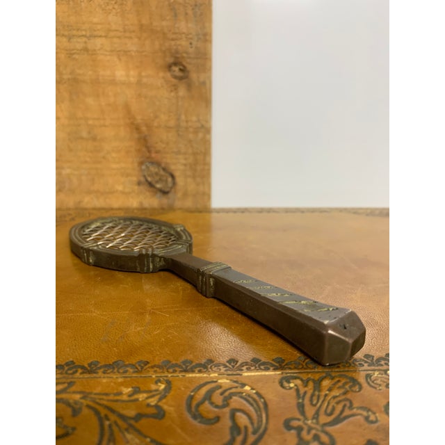 Vintage MCM Unpolished Tennis Racket Paperweight with Tarnished Patina.
