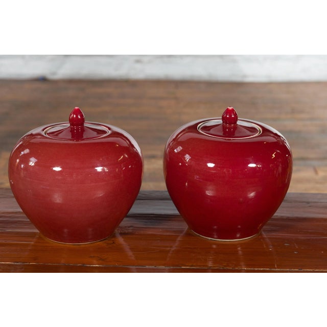 Chinese Vintage Chinese Oxblood Finish Jars - A Pair For Sale - Image 3 of 13