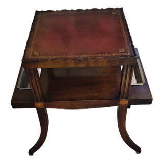 Vintage Mid-Century Regency Mahogany Leather-Top Two-Tier Side Table For Sale