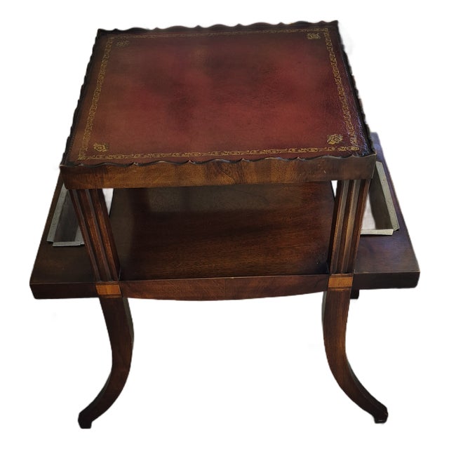 Vintage Mid-Century Regency Mahogany Leather-Top Two-Tier Side Table For Sale
