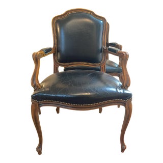 1980s Vintage Italian Leather French Country Arm Chair For Sale