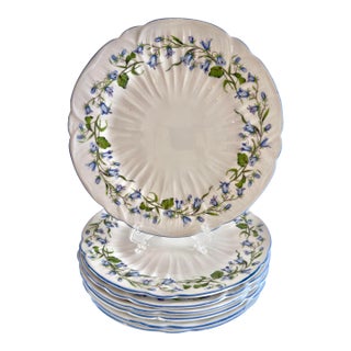 Shelley England “Harebell” Salad Plates – Set of 6 Blue & White Vintage Fine Bone China, Oleander Shape For Sale
