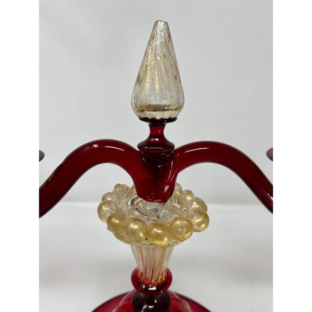 Red Vintage Murano Glass Candelabras For Sale - Image 8 of 12
