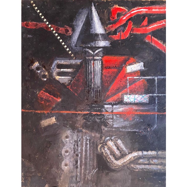 Nick de Angelis, Mixed Media Collage Oil Painting Futuristic Abstract Expressionist Machine Art For Sale