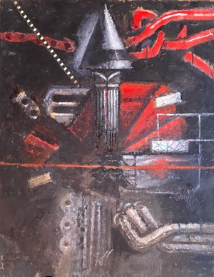 Nick de Angelis, Mixed Media Collage Oil Painting Futuristic Abstract Expressionist Machine Art