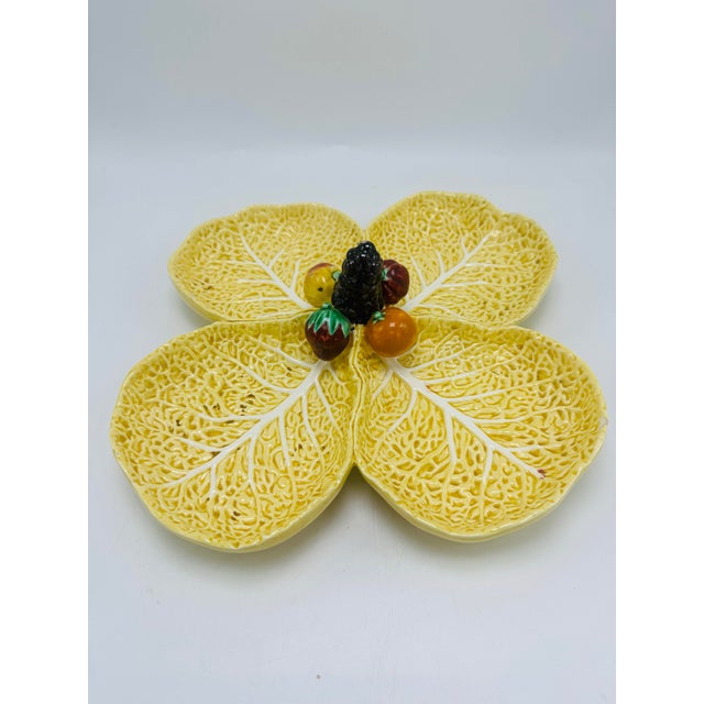 Coastal Vintage Portugal Yellow Cabbage Leaf Divided Platter For Sale - Image 3 of 5