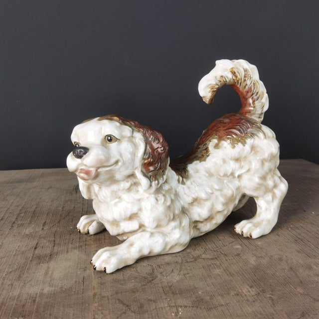1960s Prosperity Dog Figurine | Handmade Ceramic Spaniel Sculpture | 11" Long For Sale - Image 4 of 4