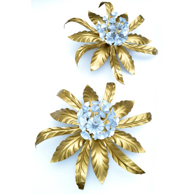 1960s Set 2 Mid-Century Modern Banci Firenze Gold & White Steel Sconces, Wall Lights For Sale - Image 5 of 13