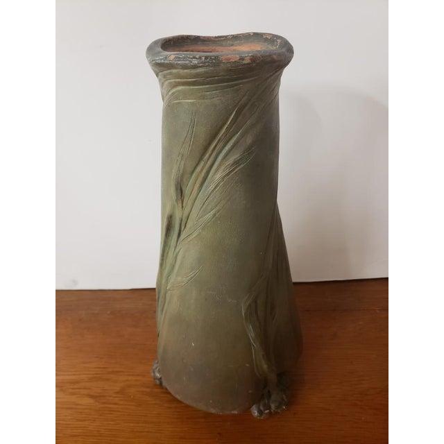 Art Nouveau Late 19th/Early 20th Century French Art Nouveau Kelp Fronds Motif Terracotta Vase/August Moreau For Sale - Image 3 of 9
