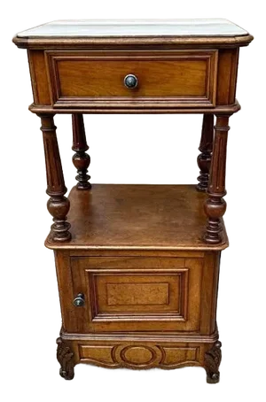 19th Century Antique French Provincial Style Walnut Marble Top Bedside Table.