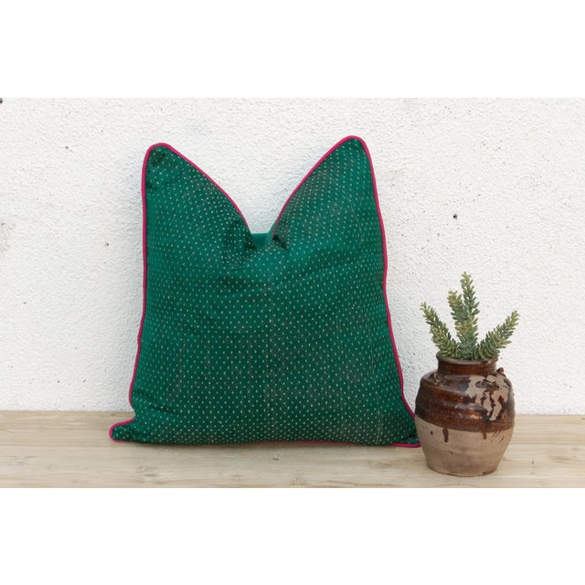 1960s Bela Green Dotted Ahir Handloom Pillow For Sale - Image 5 of 5