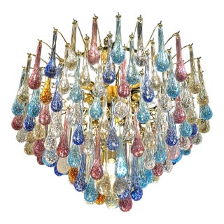 Huge Scenographic Multicolor "Drops" Murano Glass Chandelier by Simoeng For Sale
