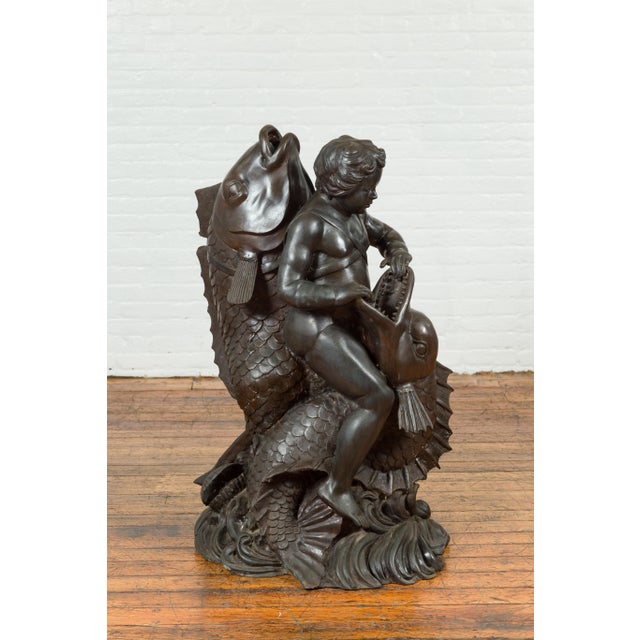 Greco-Roman Bronze Fountain with Putto Riding Dolphin, Lost-Wax Technique For Sale - Image 11 of 15