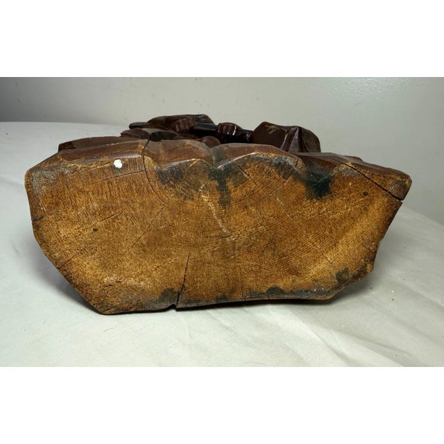 Share Antique Hand Carved Wood Folk Art Hunting Man With Rifle Sculpture Statue Figure For Sale - Image 13 of 14