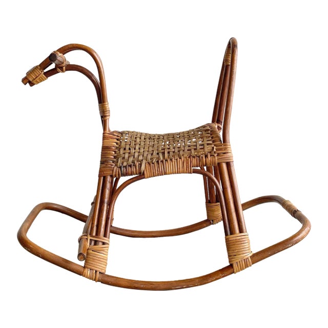 Mid Century Modern Sculptural Italian Wicker and Rattan Rockinghorse by Designer Franco Albini For Sale