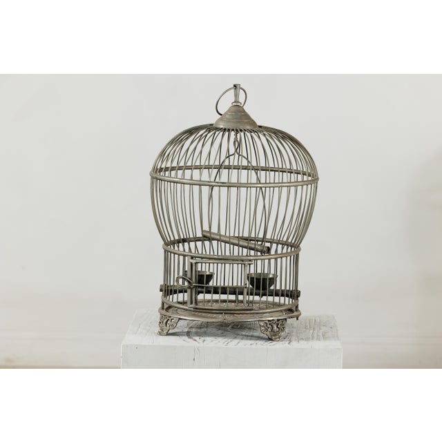 Antique Indian Brass Bird Cage with Montgolfière Form and Pierced Feet For Sale In New York - Image 6 of 18