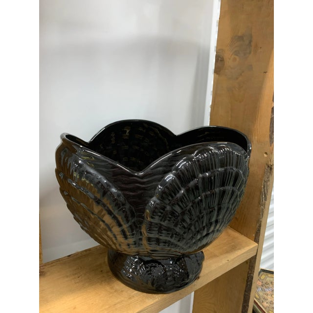 Large Vintage 1980’s Black Ceramic Clam Shell Planter