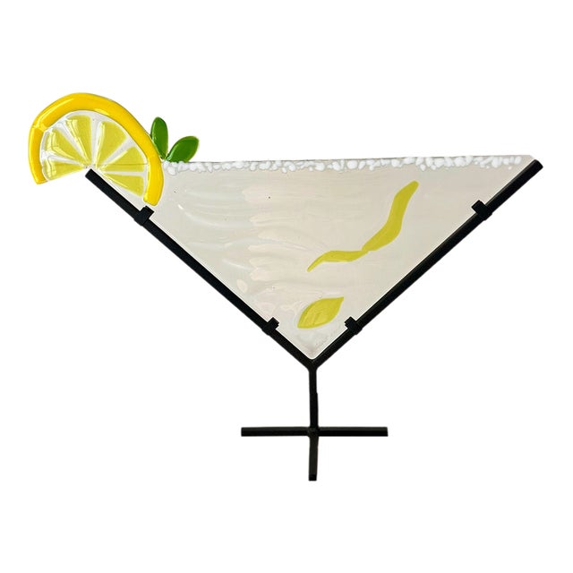 Palm Springs Modernism Fused Glass Statement Piece Martini Glass – Signed For Sale