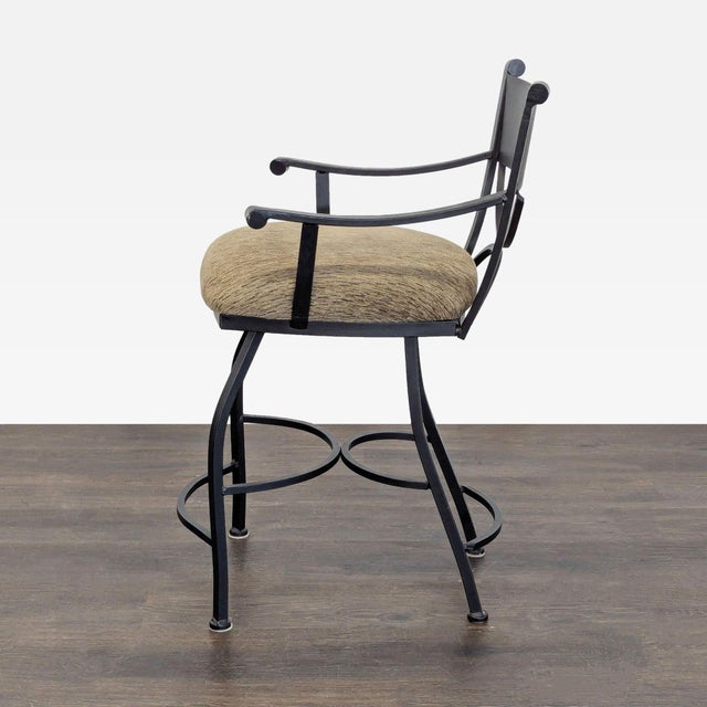 Traditional Wrought Iron Bar Stool With Upholstered Seat For Sale - Image 3 of 8