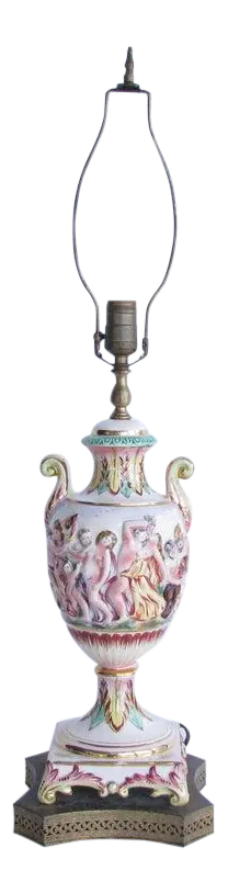 Antique Capodimonte Italian Gilt & Painted Porcelain Lamp