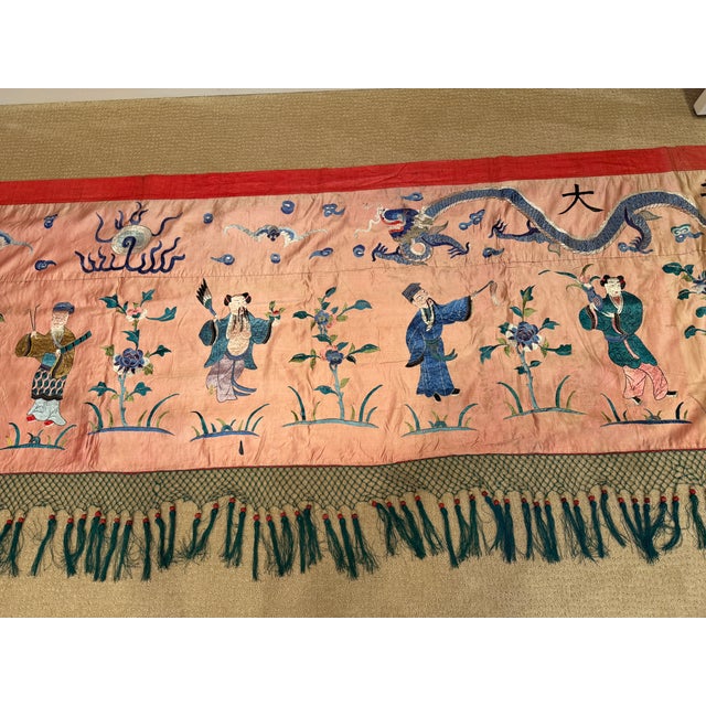 Ceremonial Chinese Emboidered Hanging Late Qing Dynasty 144 X Height 39 For Sale - Image 4 of 11