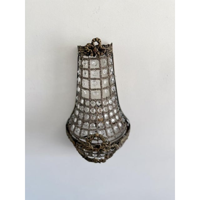 Metal French Empire Style Basket Wall Sconces in Bronze and Crystal, 1920s, Set of 2 For Sale - Image 7 of 18